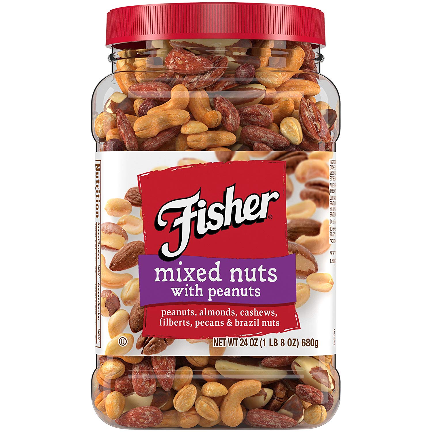 FISHER Snack Mixed Nuts with Peanuts, 24 Oz, Almonds, Cashews, Filberts