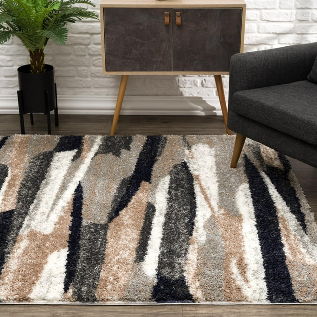 Rug Branch Retro Collection Modern Abstract Area Rug Doormat Entrance Floor Mat (3x5 feet) - 2'8" x 4'11", Ivory