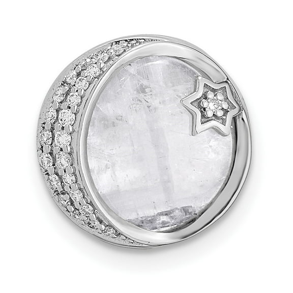 Auriga 14k White Gold Diamond and Moonstone Moon & Star Chain Slide Pendant for Women