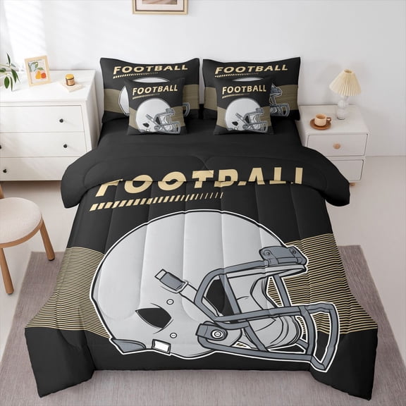 Twin Size 7Pcs American Football City Comforter Set with Sheets Rugby Game Comforter Set Bed-in-a-Bag,New Orleans(1 Comforter,1 Flat Sheet 1 Fitted Sheet 2 Pillowcases 2 Throw Pillow Covers)