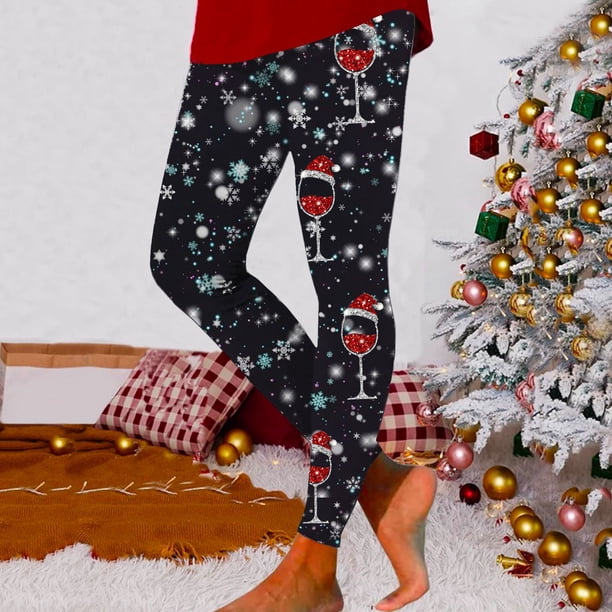 MKLEKYY Leggings de compresión para mujer Leggings con estampado de copos de nieve navideños de cristal rojo para mujer para uso deportivo