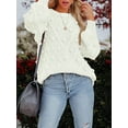 thumbnail image 2 of Liacowi Women Knit Sweater Long Sleeve Crew Neck Solid Pullover Warm Sweater with Balls for Fall Winter, 2 of 6