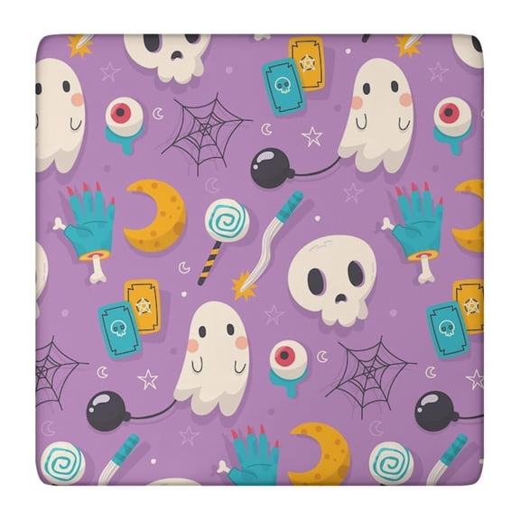 Seasonal Stretch Tablecloth 36x36 Square - Elastic Hem Washable Cover with Halloween Ghost and Pumpkin Design for Holiday Decor