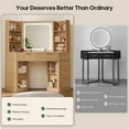 thumbnail image 6 of Toogaho Fluted Makeup Corner Vanity Desk With Large Mirror And Lights, Vanity With 5 Drawer and Power Strip, Open Shelves, Storage Cabinets,Modern Dressing Table For Bedroom,Natural Oak, 6 of 8