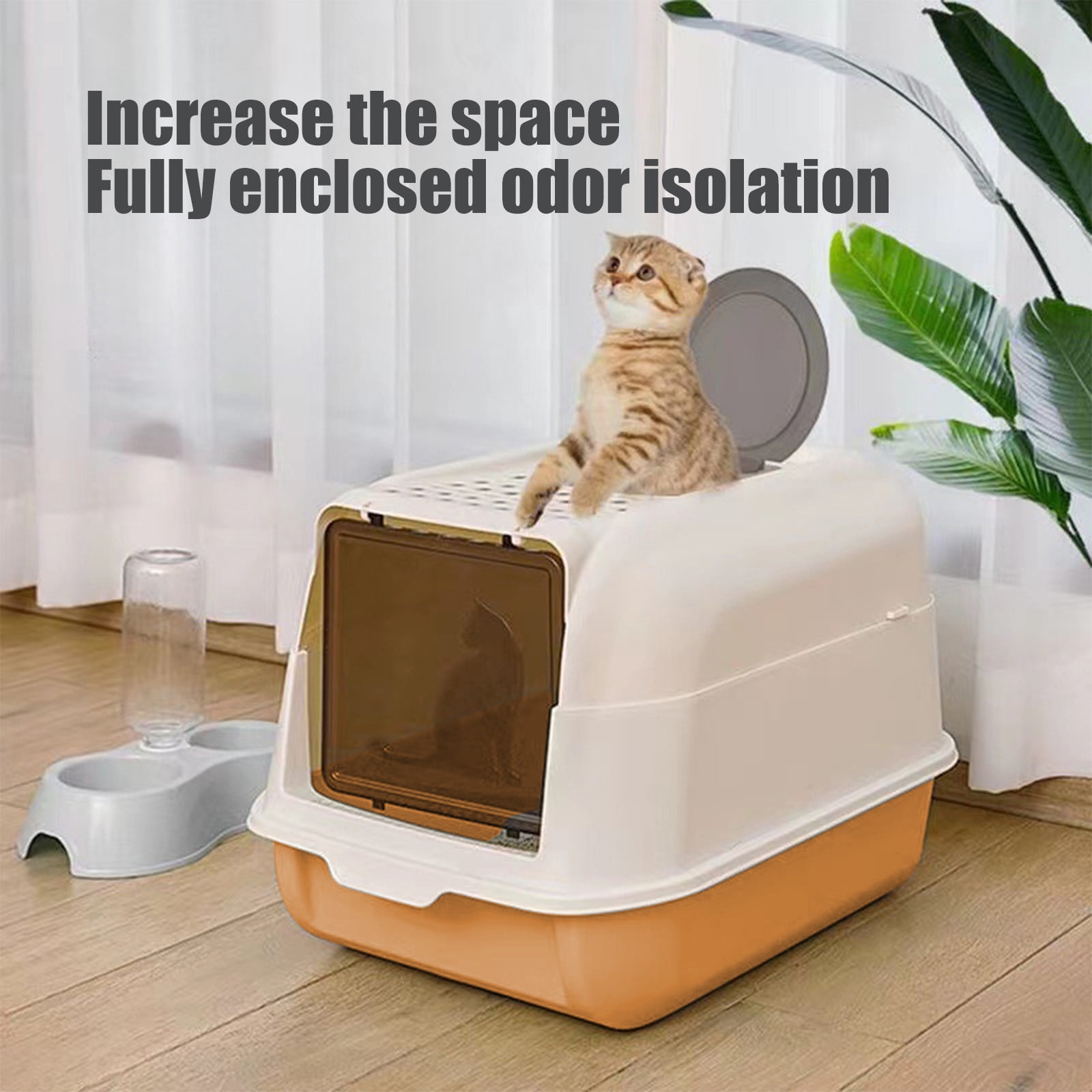 Tarmeek Large Enclosed Cat Litter Box with Scoop, Odor Control & Splash Guard Design for Indoor Cats, Easy Clean Cat Toilet in Orange