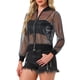 thumbnail image 4 of CHAQUETA BOMBER INSPIRADORA PARA MUJERES, MALLA TRANSPARENTE, BRILLANTE Y LARGA CON MANGAS, CIERRE EN LA PARTE DELANTERA, NEGRO Y PLATA, 4 of 5