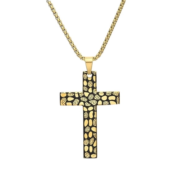 PAURO Men's Stainless Steel Vintage Textured Finished Cross Necklace Biker Rock Jewelry Gold