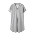 thumbnail image 2 of Biezeib Men's V Neck Nightshirt Loose Fitting Short Sleeve Striped Button Down Long Night Shirt Nightwear for Summer, 2 of 6