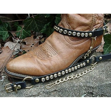 

Western Boots Boot Chains Ladies Black Leather with Crystal Rhinestones Gold Hardware