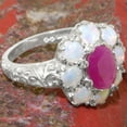 thumbnail image 6 of LBG British Made 14k White Gold Natural Ruby & Opal Womens Promise Ring - 33 size options - Size 4.5, 6 of 8