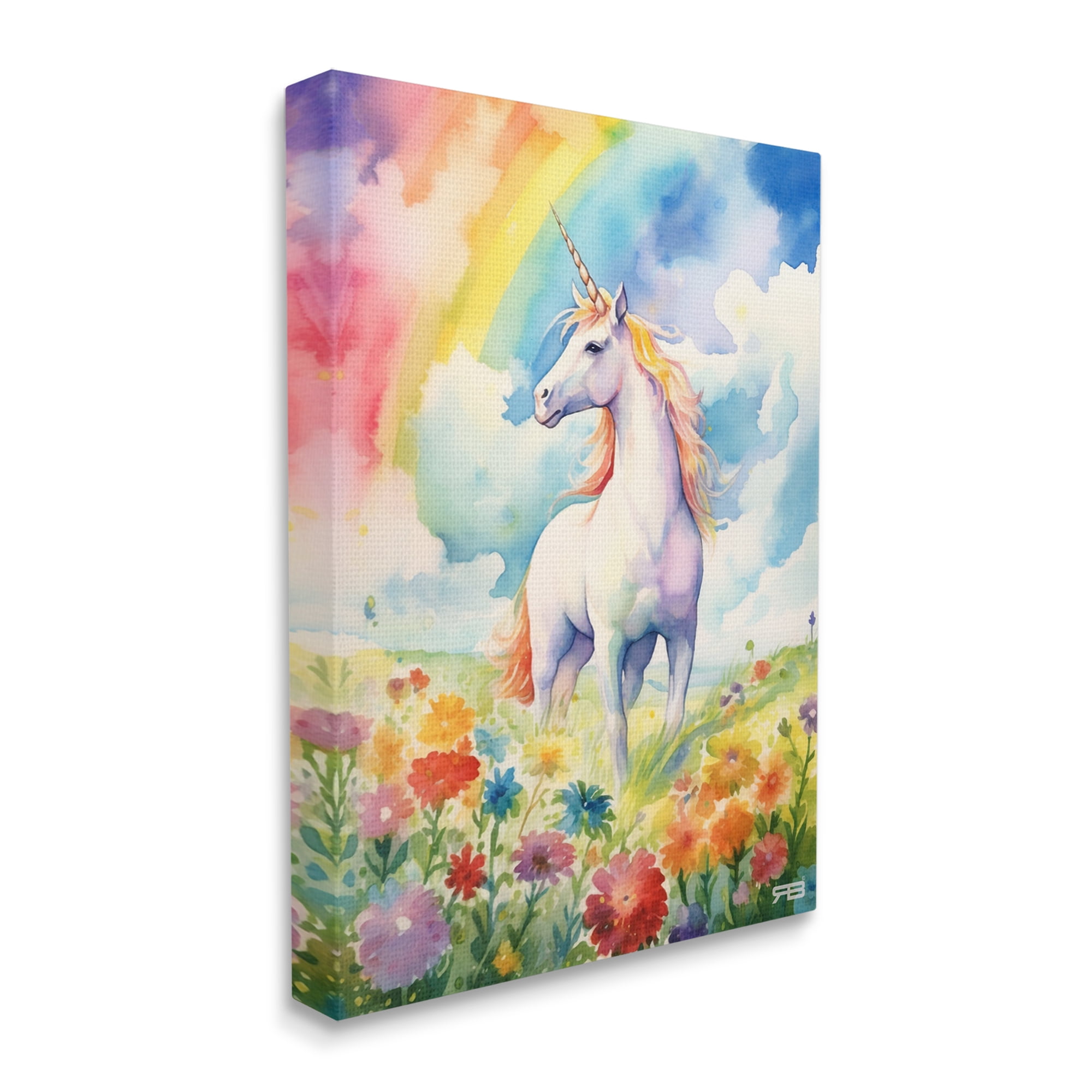 Stupell Industries Unicorn in Rainbow Meadow Fairy Tales & Fantasy Painting Gallery Wrapped Canvas Art Print Wall Art, 36 x 48
