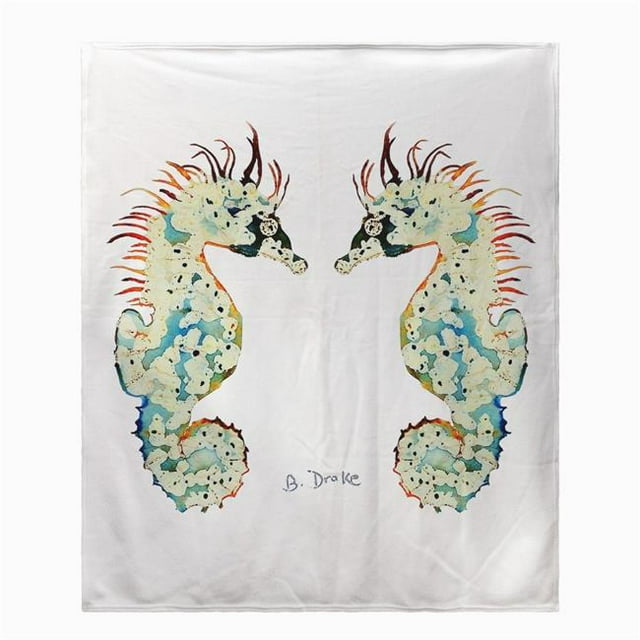 Betsy Drake BK388W Betsys Seahorses on White Throw