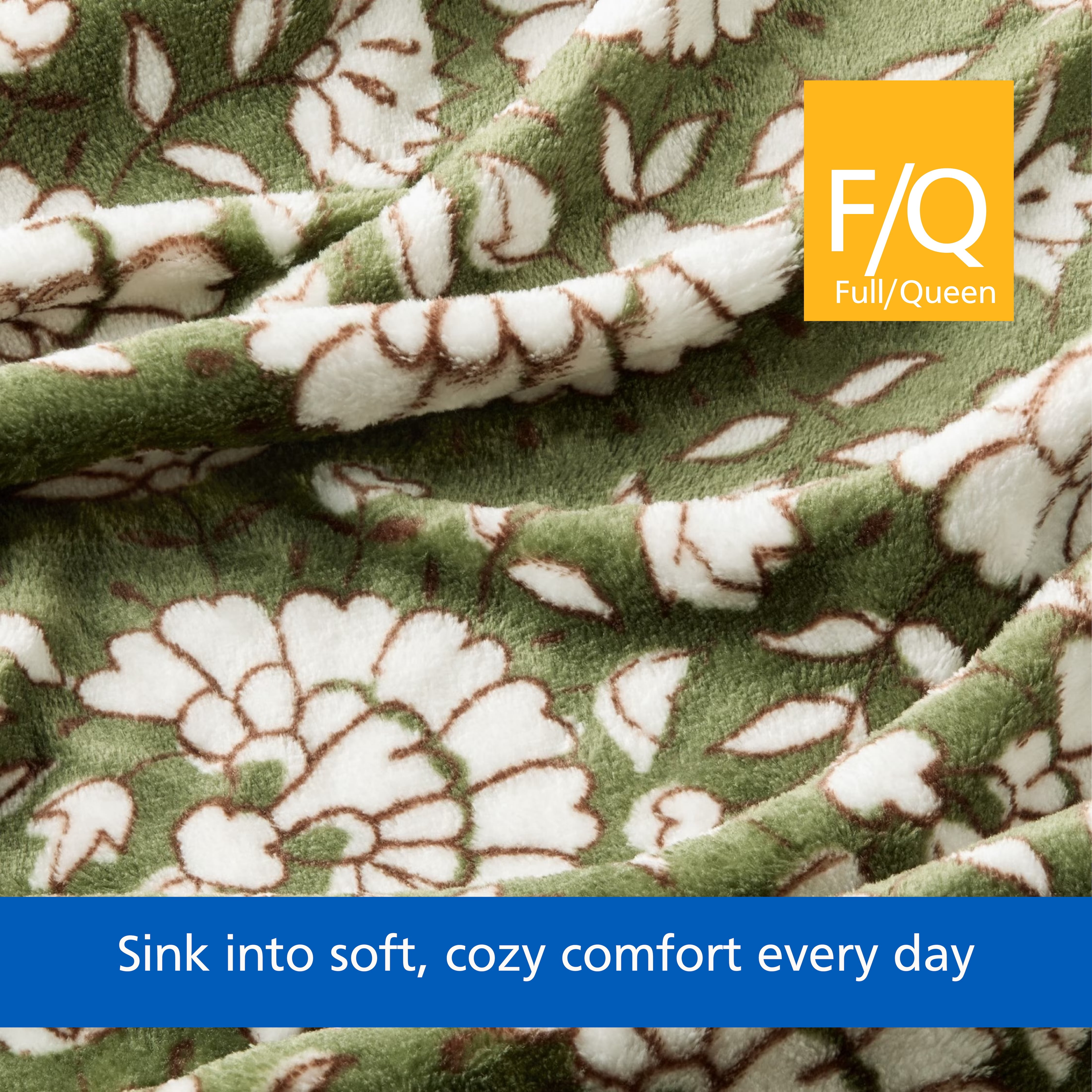 Mainstays Velvet Plush Bed Blanket, Green Floral, Full/Queen Size