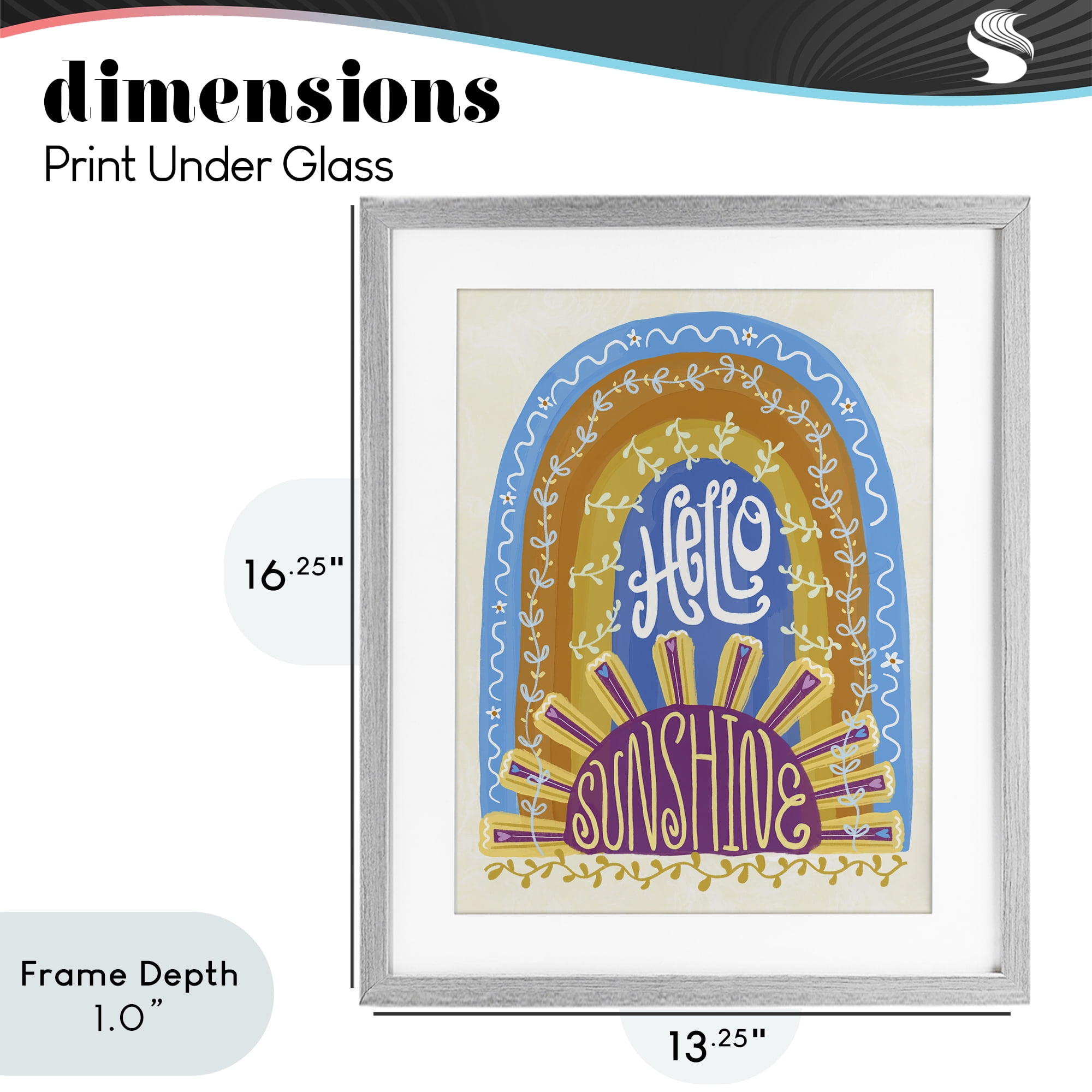 Stupell Industries Boho Hello Sunshine Gray Framed Print Under Glass, design by Connie Summers