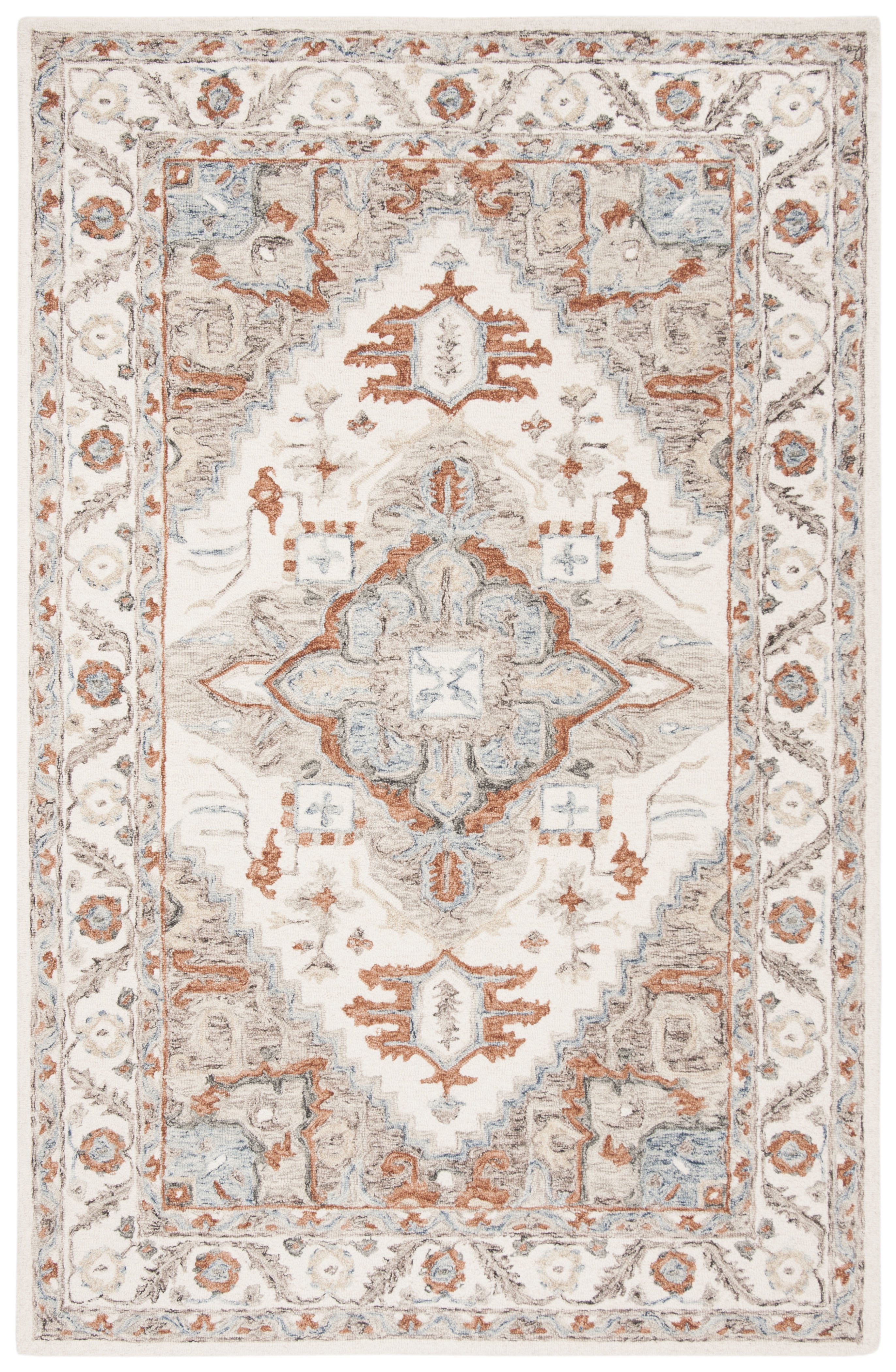 SAFAVIEH Micro-Loop Hypatia Traditional Wool Area Rug, Ivory/Rust, 5' x 8'