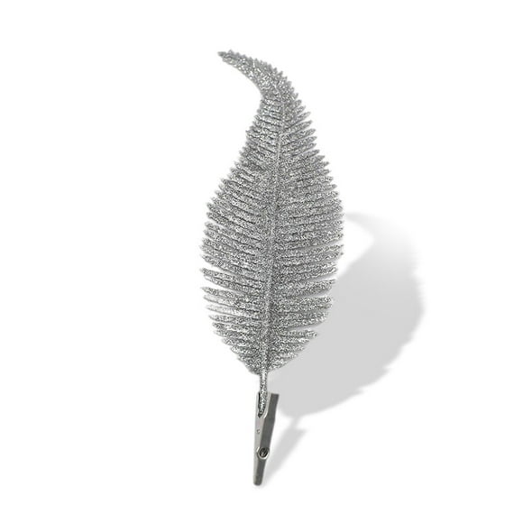 pitrice Artificial Simulation Leaf Christmas Tree Decoration Ornament Glitter Clamp Wedding Glittery Festival Supplies Outdoor Silver