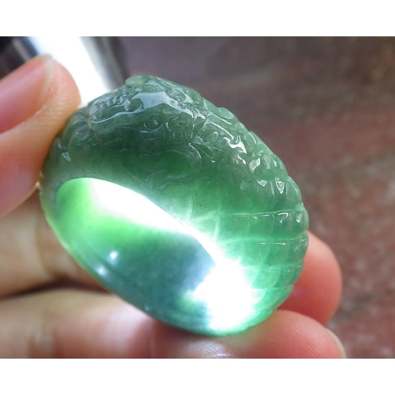 Certified Green Burma 100% Natural A JADE Jadeite Dragon RING USA. 11.25 RING 646579 TN