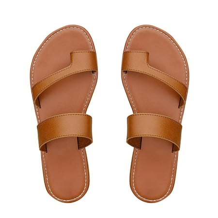 NOKIO Women s Summer Toe Set Fashionable And Comfortable Flat Heel Sandals And Slippers Women s Leather Flat Flip Flops Fashion Thong Slide Sandals Summer Non Slip Slip-On Beach Slippers