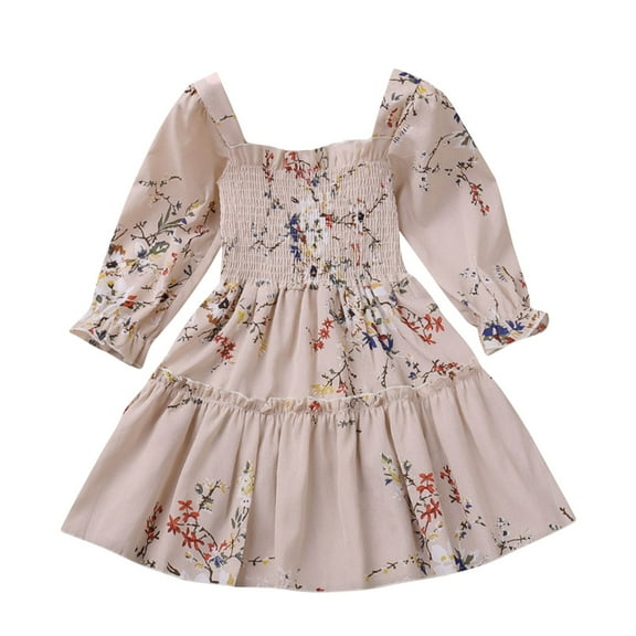 Fesfesfes Long Sleeve Fall Dress for Girls Size 6 Months-4 Years Comfortable Fashion Floral Princess Dress Stylish Round Neck Peplum Dress Casual Sweet Playful Clothes