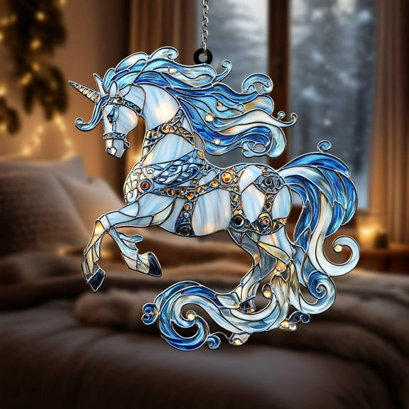 Ice Unicorn Acrylic Suncatcher fullxfull Blue Winter Fantasy Horse Window Decor, Mystical Gift for Kids, Dreamers or Magical Room Display