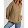 thumbnail image 4 of Women 2-Way Wear Crew Neck Hollow Cable Knit Oversized Long Sleeve Off Shoulder Pullover Sweater Khaki L, 4 of 10