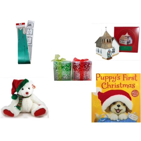 Christmas Fun Gift Bundle [5 Piece] - Myco's Best Pull Bows Set of 10 - The Sarah Plain And Tall Collection The Country Church Hallmark 1994 -  Green & Red Tealight Holders Set - TY Classic 