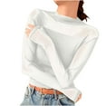thumbnail image 4 of JGGSPWM Women Long Sleeve Sheer Mesh Bodysuit Mock Turtle Neck Trendy Ruched Going Out Bottoming Tops White L, 4 of 5