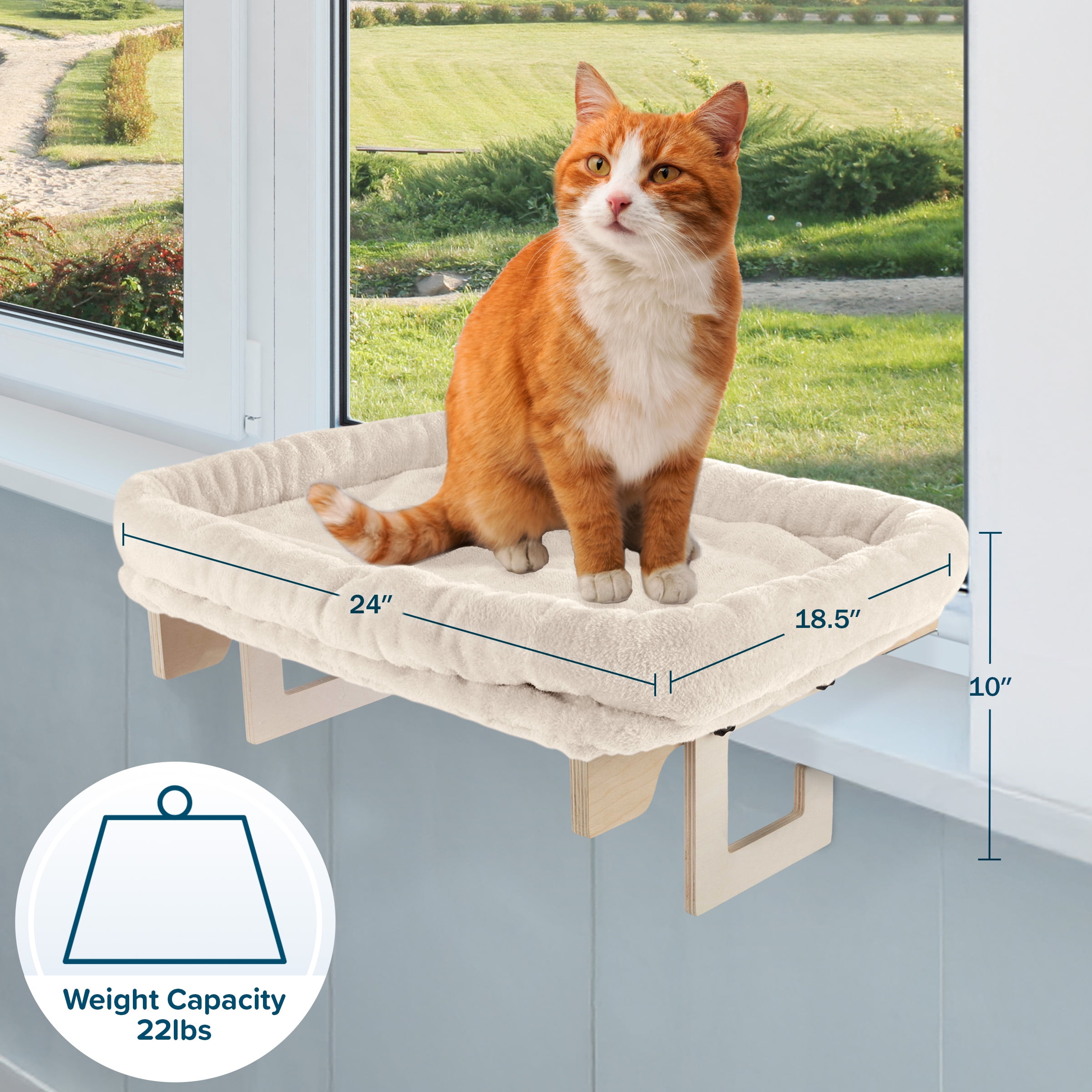 PETMAKER Cat Bed for Window Sill - Cat Window Perch with Bolster (Cream)