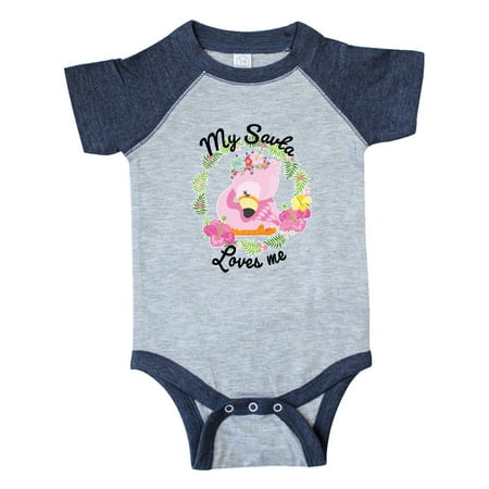 

Inktastic Baby Flamingo My Savta Loves Me with Flower Wreath Gift Baby Boy or Baby Girl Bodysuit