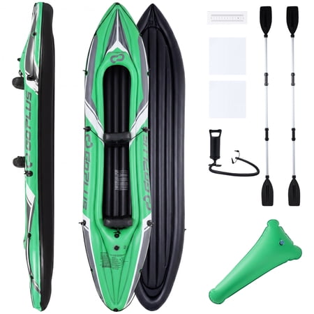 Goplus Inflatable Kayak 2 Person, Heavy Duty Tandem Touring Kayak with Aluminum Paddles Green + Black