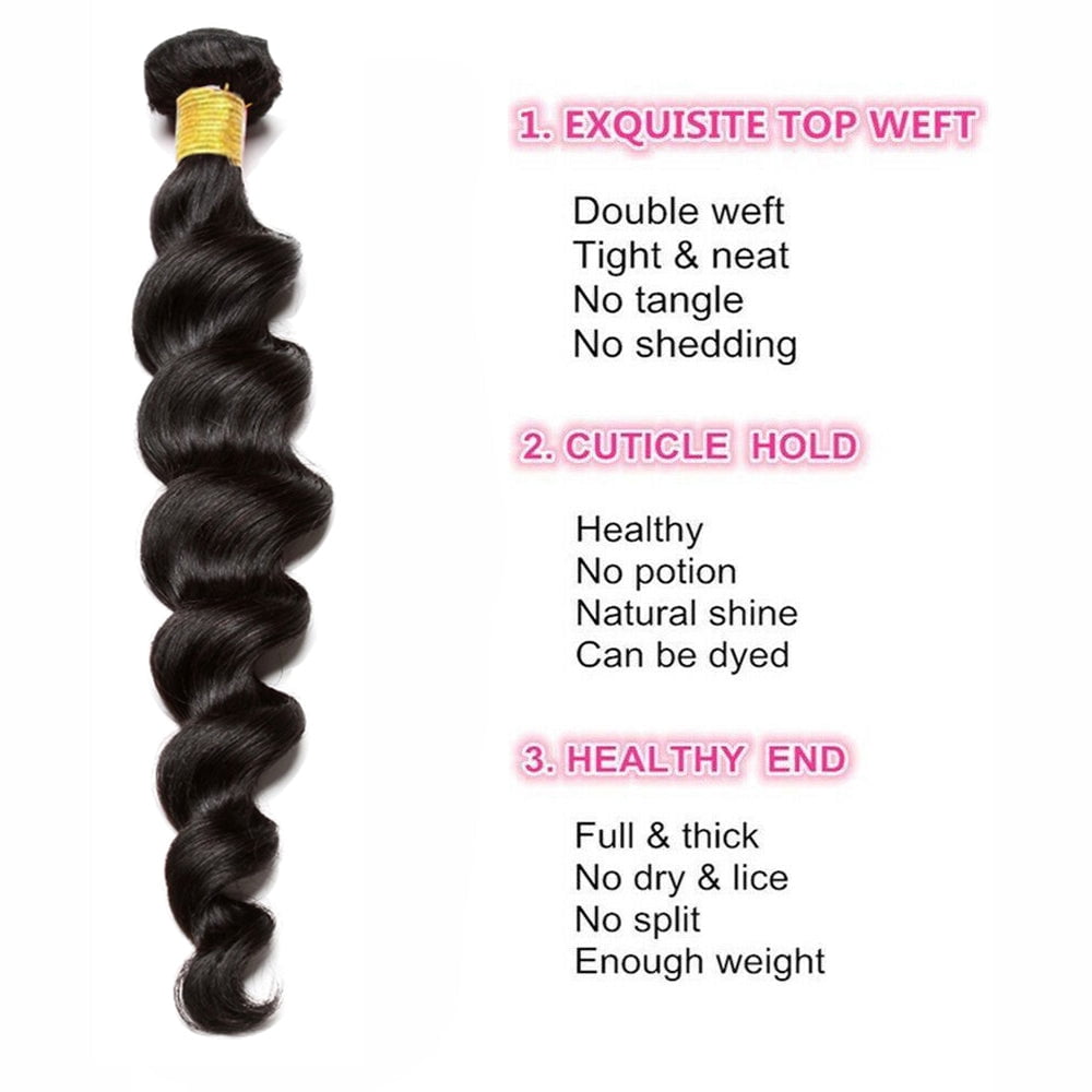Brazilian 9A Loose Wave Remy Virgin Human Hair Weave 1 Bundle Hair Extensions Natural Color #1B-16" Inch