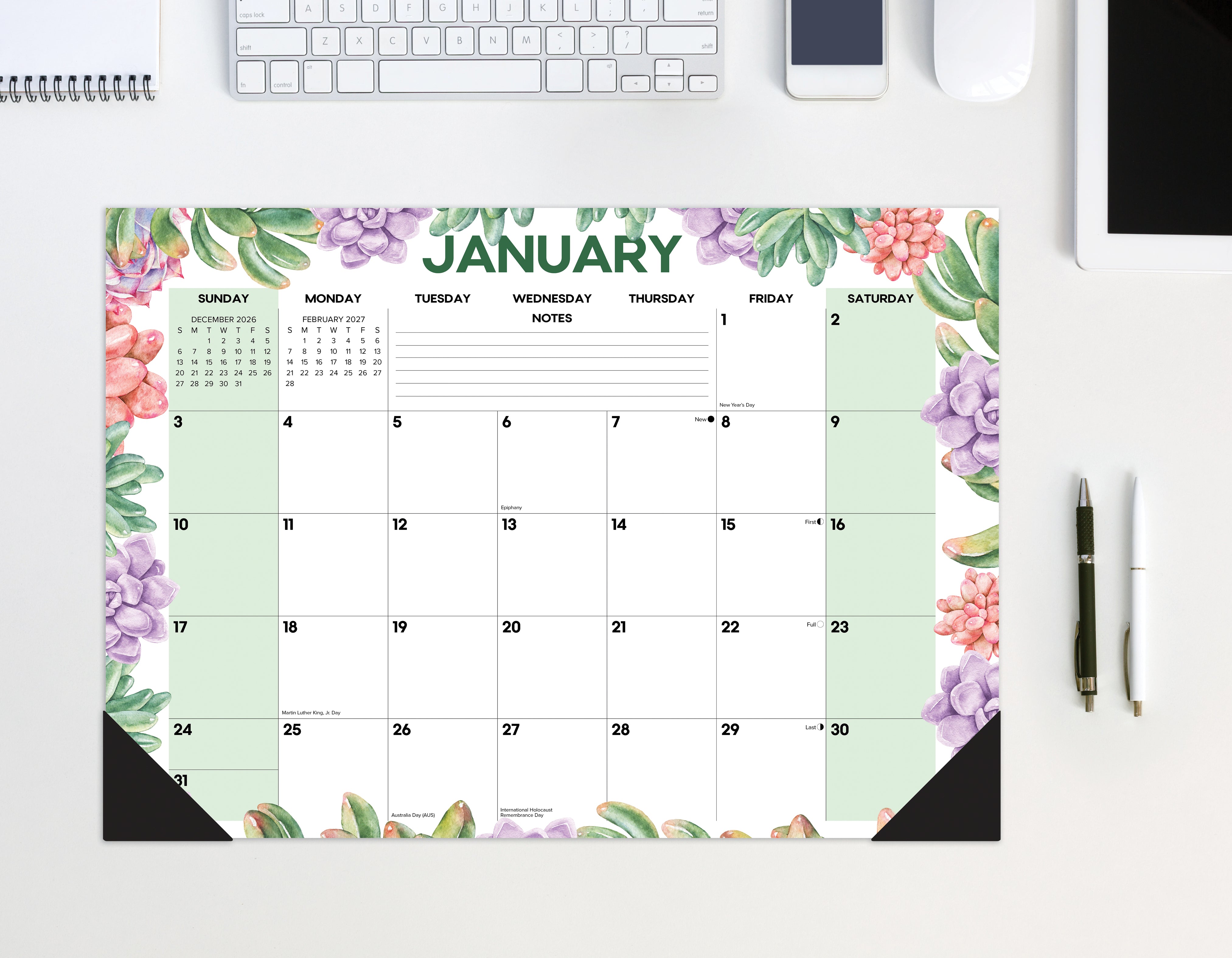Willow Creek Press Succulents 2027 17" x 12" Small Monthly Deskpad (66522)
