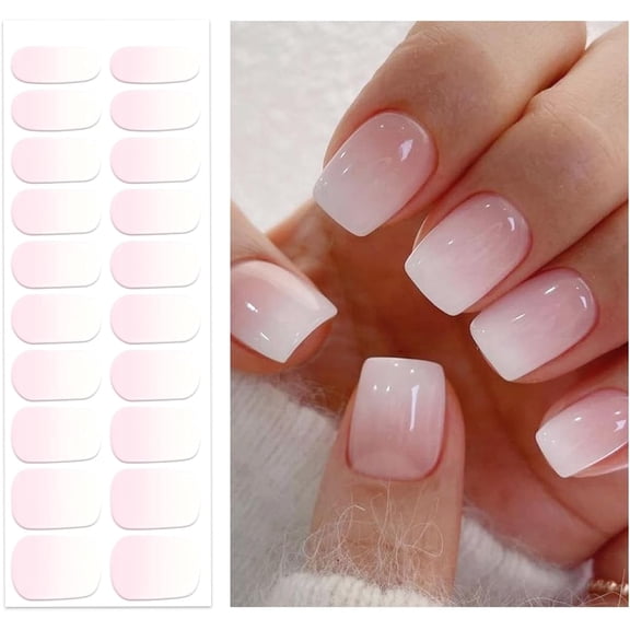 Semi Cured Gel Nail Strips | Gel Nail Stickers with UV Light Required | Salon Quality, Easy Application and Removal(Pink Ombre)