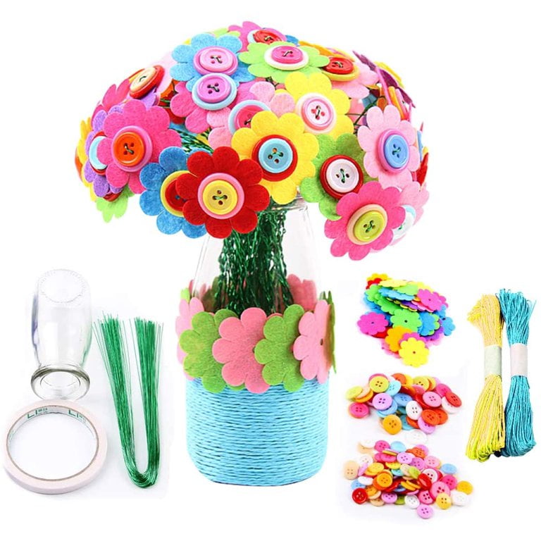 Sewing Project Set Crafts Kits Felt Fabrics Supplies for Kids red Flowers a Bouquet of Carnations for Birthday Gifts Starter kit with All Parts and Accessories Included
