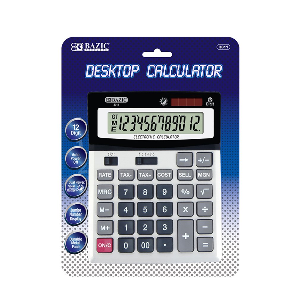 BAZIC Desktop Calculator 12Digit Profit Calculation & Tax Functions