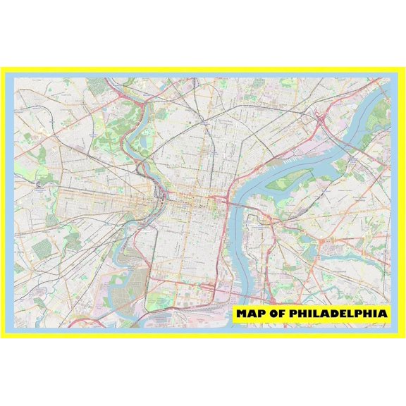 Map of Philadelphia 18x24 with Neighborhoods, Streets, Roads, Highways and Parks - Laminated Wall Map Poster Print - Vivid Imagery with Bright Colors