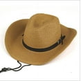 thumbnail image 2 of Sombrero de playa plegable unisex de ala ancha tejido a crochet Vorkoi Cowboy, paja de papel, color caqui, 2 of 6