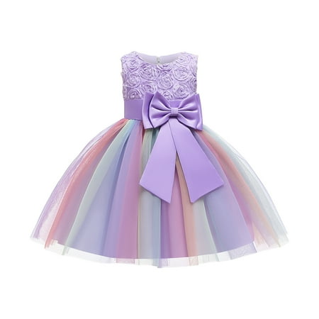 

Penkiiy Toddler Girls Color Net Yarn Bowknot Birthday Party Flowers Gown Kids Dresses Toddler Girls Clothes 2-3 Years Purple On Clearance