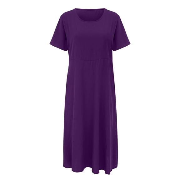 Women's Casual Flowy Comfortable Round Neck Short Sleeve Pocket Dress Loose Fit Everyday Wear Stylish Versatile Summer Outfits