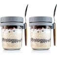 thumbnail image 1 of 2 Glass Overnight Oats Jars With Lids And Spoons For Milk, Cereal, Fruit Storage Mason Overnight Oats Jars (350ml), 1 of 4