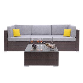 5pcs Patio Outdoor Pe Wicker Rattan Sectional Furniture Set With