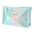 thumbnail image 1 of Bolsas de maquillaje de letra C para mujeres, 1 pieza, duraderas, ideales para vacaciones y actividades al aire libre, color azul PU, 1 of 3