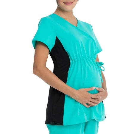 

Scrubstar Women s Rayon Ponte Side Panel Flexible Stretch Maternity Mock-Wrap Scrub Top