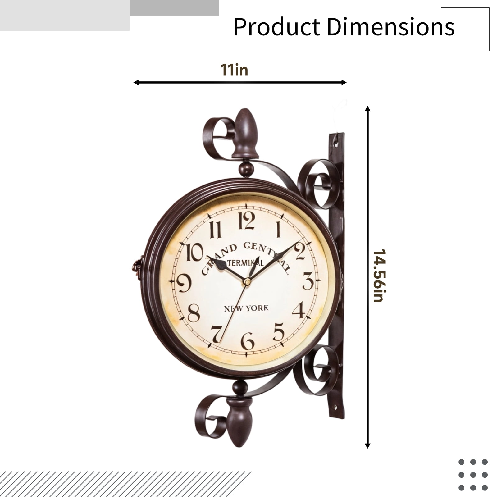 Double Sided Wall Clock - 14.6 x 11 x 3.9 Inches Iron Train Station Clock, Vintage Industrial Clock for Home, Office, Bar Decor - Classic Retro Design, Durable Iron Material, Perfect Wall Decoration