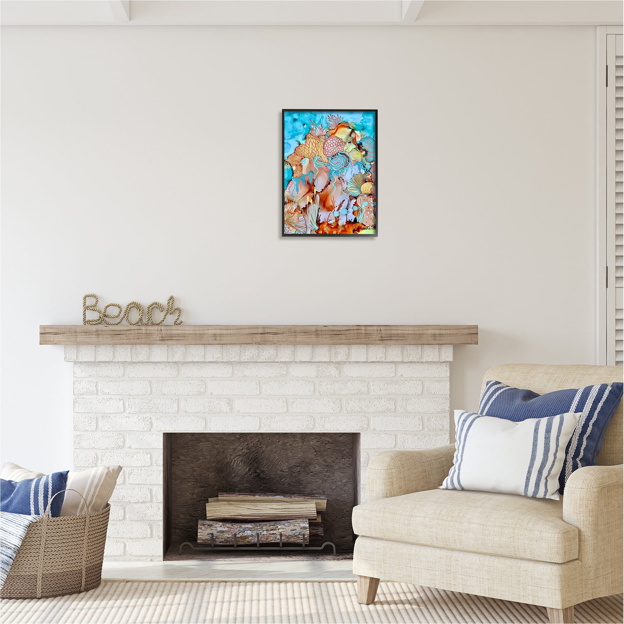Stupell Industries Abstract Coral Reef Pattern Abstract Painting Black Framed Art Print Wall Art, 16 x 20