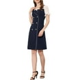 thumbnail image 2 of INSPIRE CHIC Women's Contrast Chiffon Short Sleeve Button Decor Dress S Dark Blue, 2 of 5