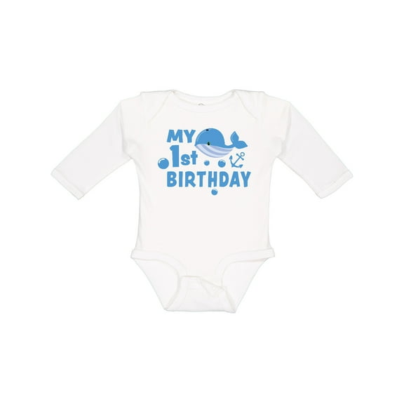 Inktastic Nautical My 1st Birthday with Blue Whale and Anchor Boys or Girls Long Sleeve Baby Bodysuit