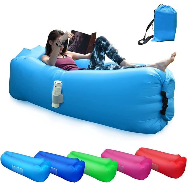Inflatable Hammock, Portable Reclining Inflatable Sofa, Inflatable Recliner with Pillow for Camping, Vacation, Hiking, Beach