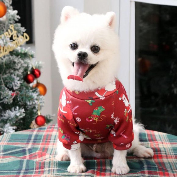 Snowman Pet Clothes for Dog Pajamas Soft Christmas PJS Medium Red Back Length