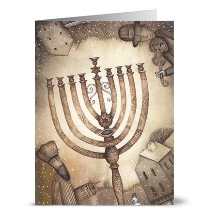 Happy Hanukkah Holiday Card - 24 Holiday Note Cards - Hanukkah Menorah - Blank Cards - Off White Ivory Envelopes Included